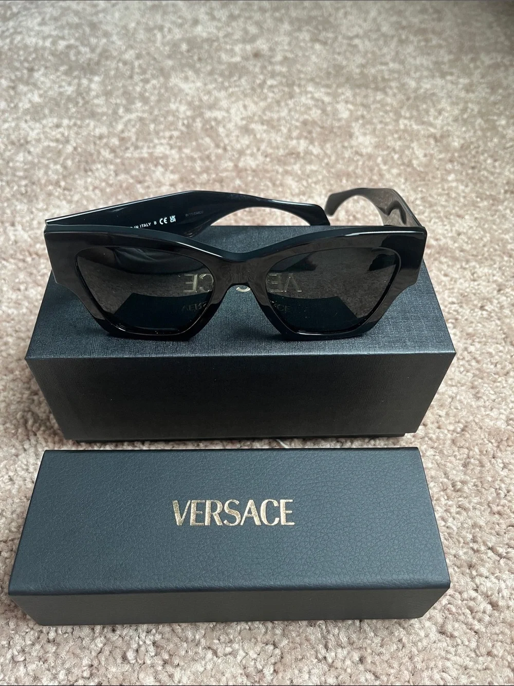 Versace Glossy Black Cat-Eye Sunglasses